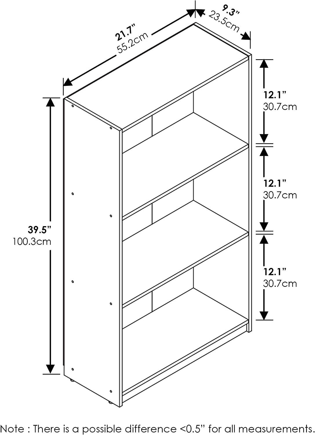 Modern and Basic 3-Tier Bookcase Storage Shelves for Office & Room