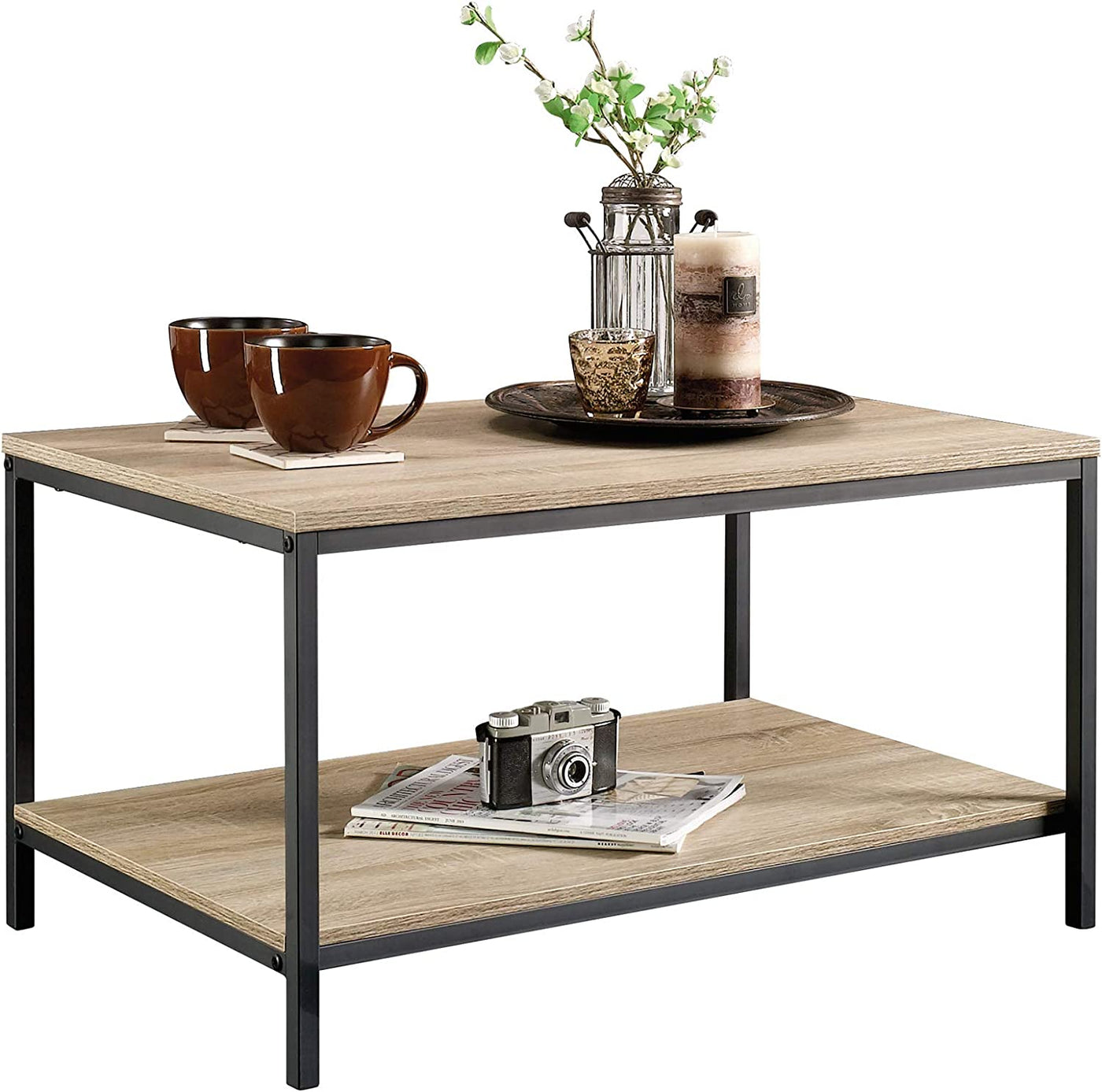 Metal frame with Wooden Top North Avenue Coffee Table, Charter Oak finish