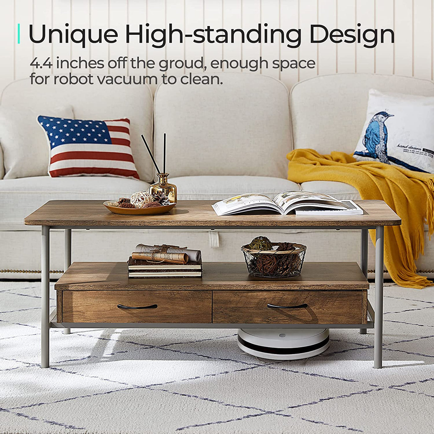 Modern Rectangular Wooden Coffee Table for Living Room & Office